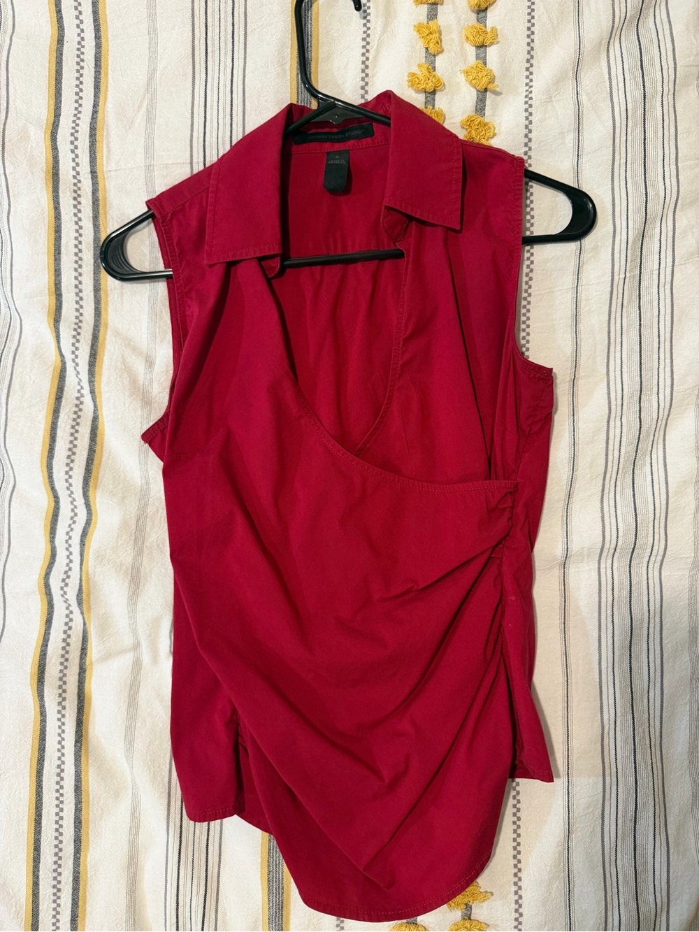 Express Sleeveless Red Draped Collared Women's Top